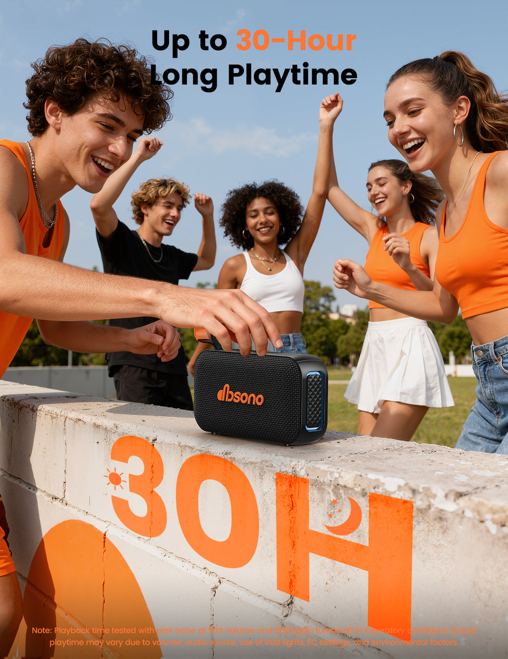 DBsono Bluetooth Speaker Stereo 20W Loud Sound: 30H Playtime, IPX5 Water Resistant, Portable Wireless Speakers, Powerful Bass, Lightshow, Birthday Gifts for Men/Adults/Teens, Beach Vacation Essentials, Black