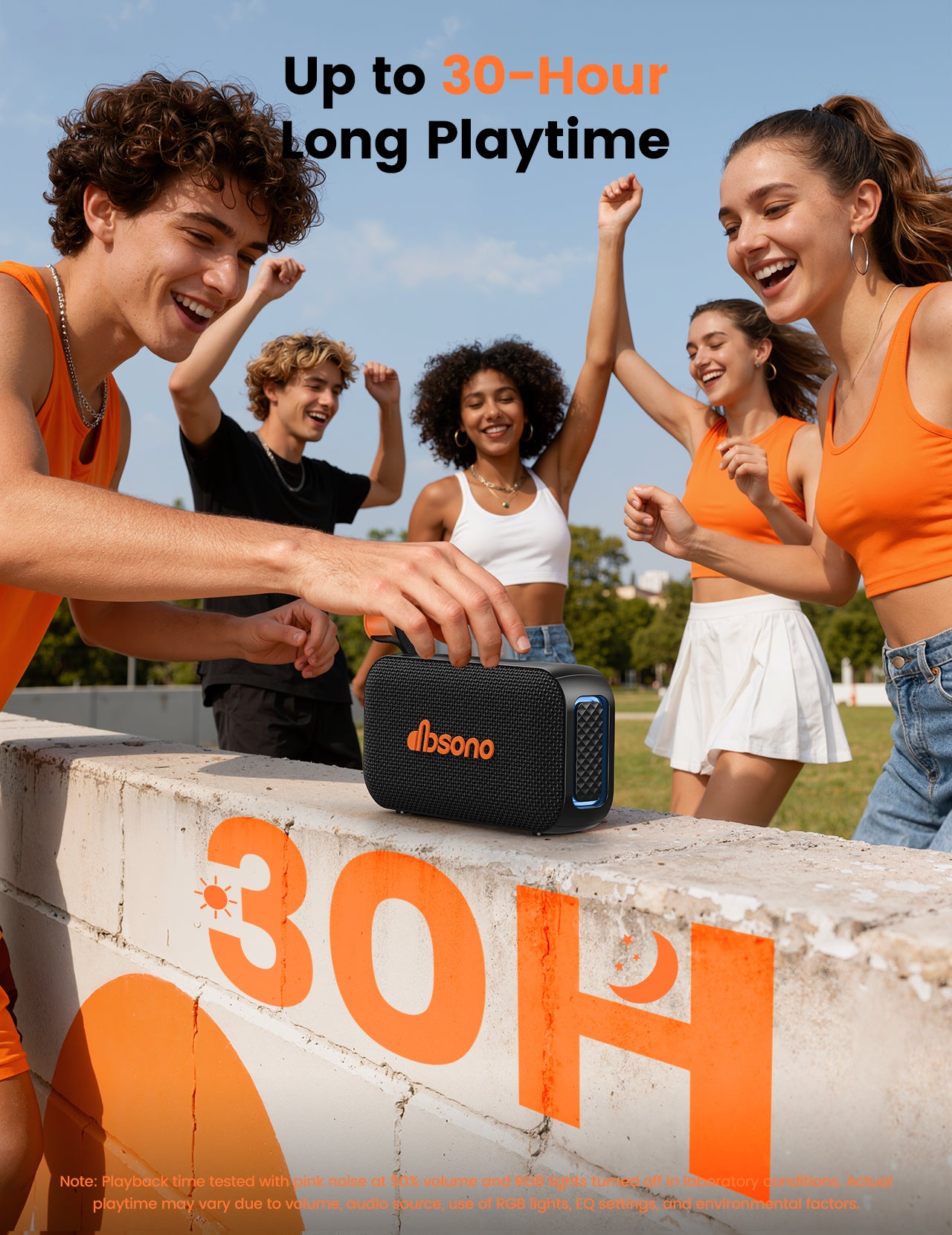 DBsono Bluetooth Speaker Stereo 20W Loud Sound: 30H Playtime, IPX5 Water Resistant, Portable Wireless Speakers, Powerful Bass, Lightshow, Birthday Gifts for Men/Adults/Teens, Beach Vacation Essentials, Black