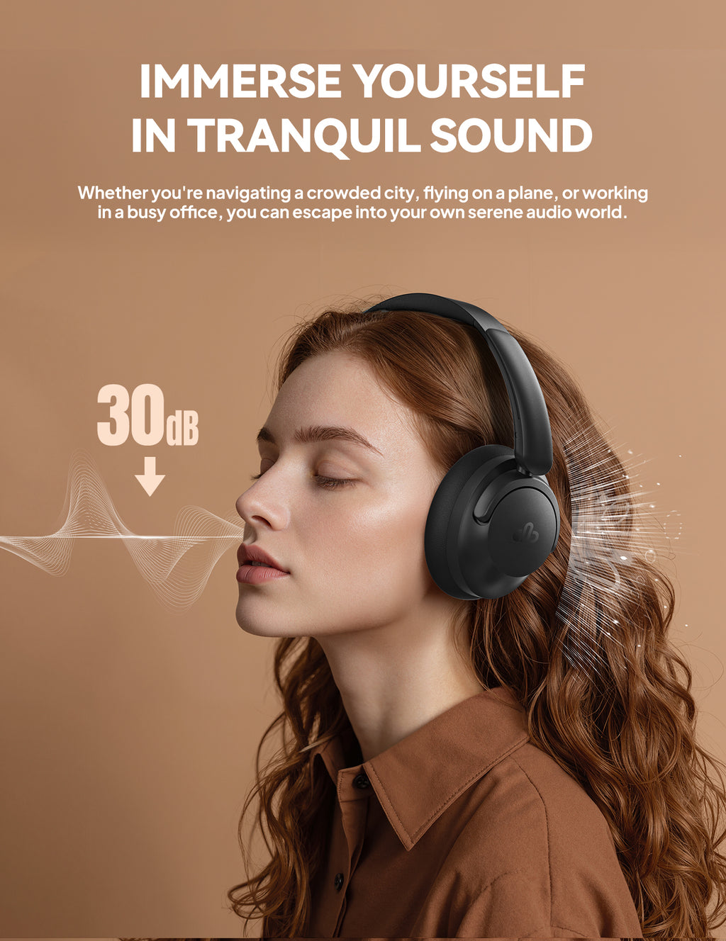 DBsono Hybrid Active Noise Cancelling Headphones, Over-Ear Bluetooth Headphone, 60H Playtime, Deep Bass, Transparency Mode, Comfort Fit Ear Cups, White Elephant Gifts for Adults, Travel Office Home - Black