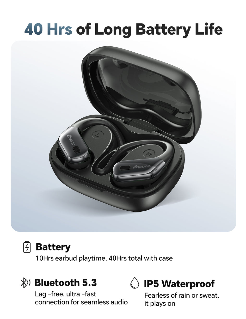 DBsono Bluetooth Headphones Wireless Earbuds for Gifts: Stocking Stuffers White Elephant Gifts for Men Women, Waterproof 40H Playtime Ear Buds with Earhooks, Gifts for Teens Adults Boy Girls Trendy Stuff