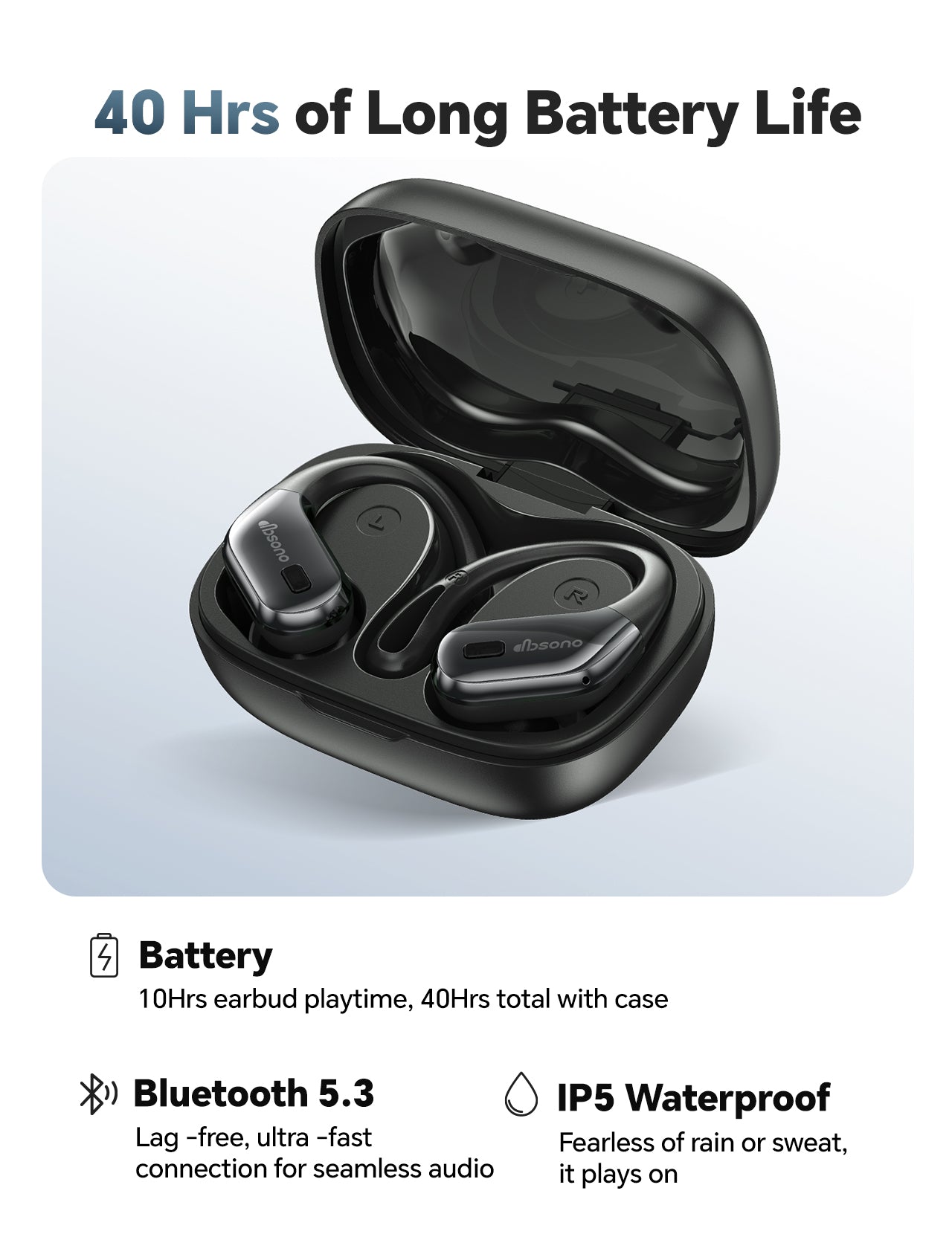 DBsono Bluetooth Headphones Wireless Earbuds for Gifts: Stocking Stuffers White Elephant Gifts for Men Women, Waterproof 40H Playtime Ear Buds with Earhooks, Gifts for Teens Adults Boy Girls Trendy Stuff