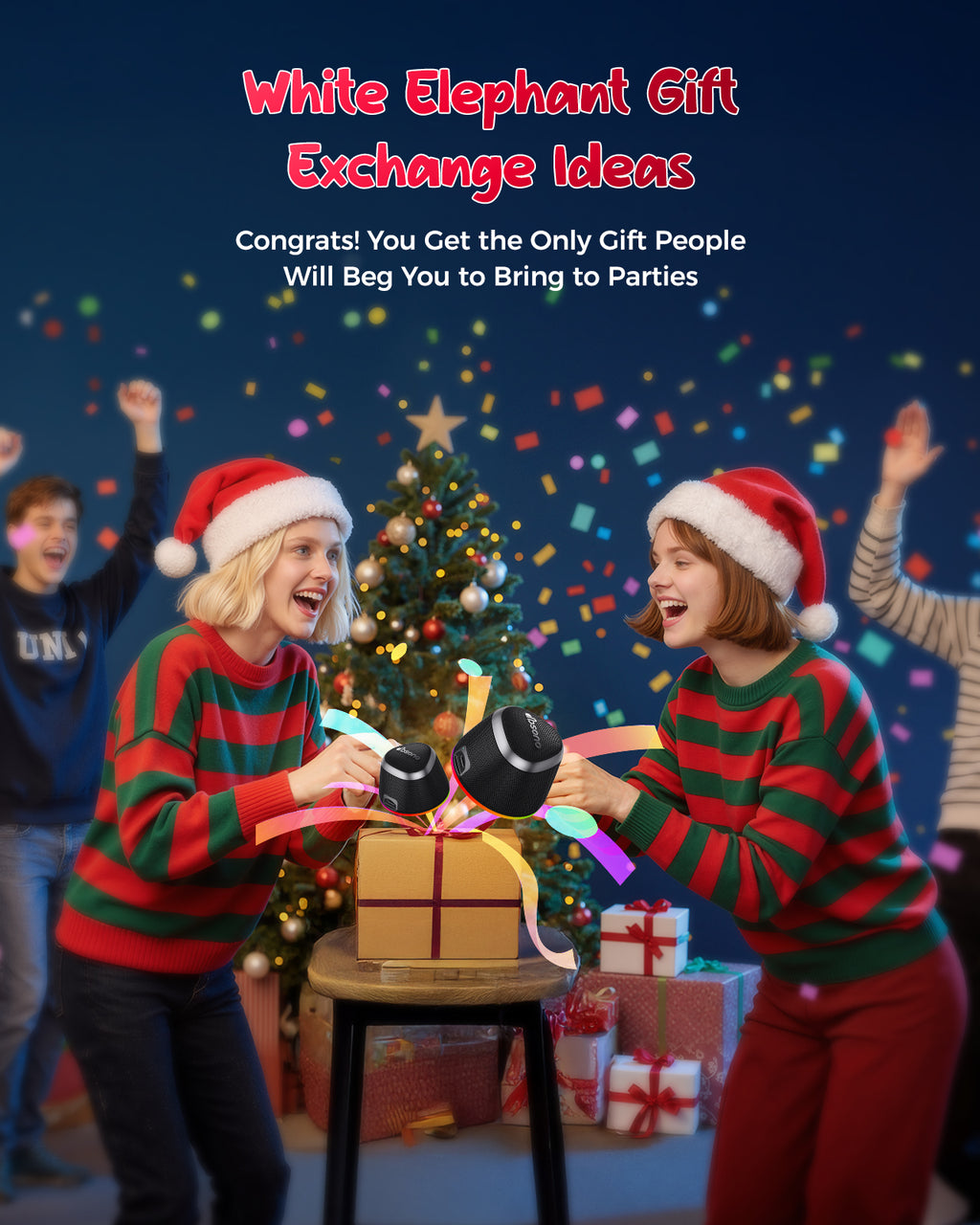 DBsono Stocking Stuffers for Men Women Teens: White Elephant Gifts for Adults HD Sound Bluetooth Speaker with Phone Stand, Cool Gadgets, Christmas Birthday Anniversay Gifts Ideas Girl Trendy Stuff-Black