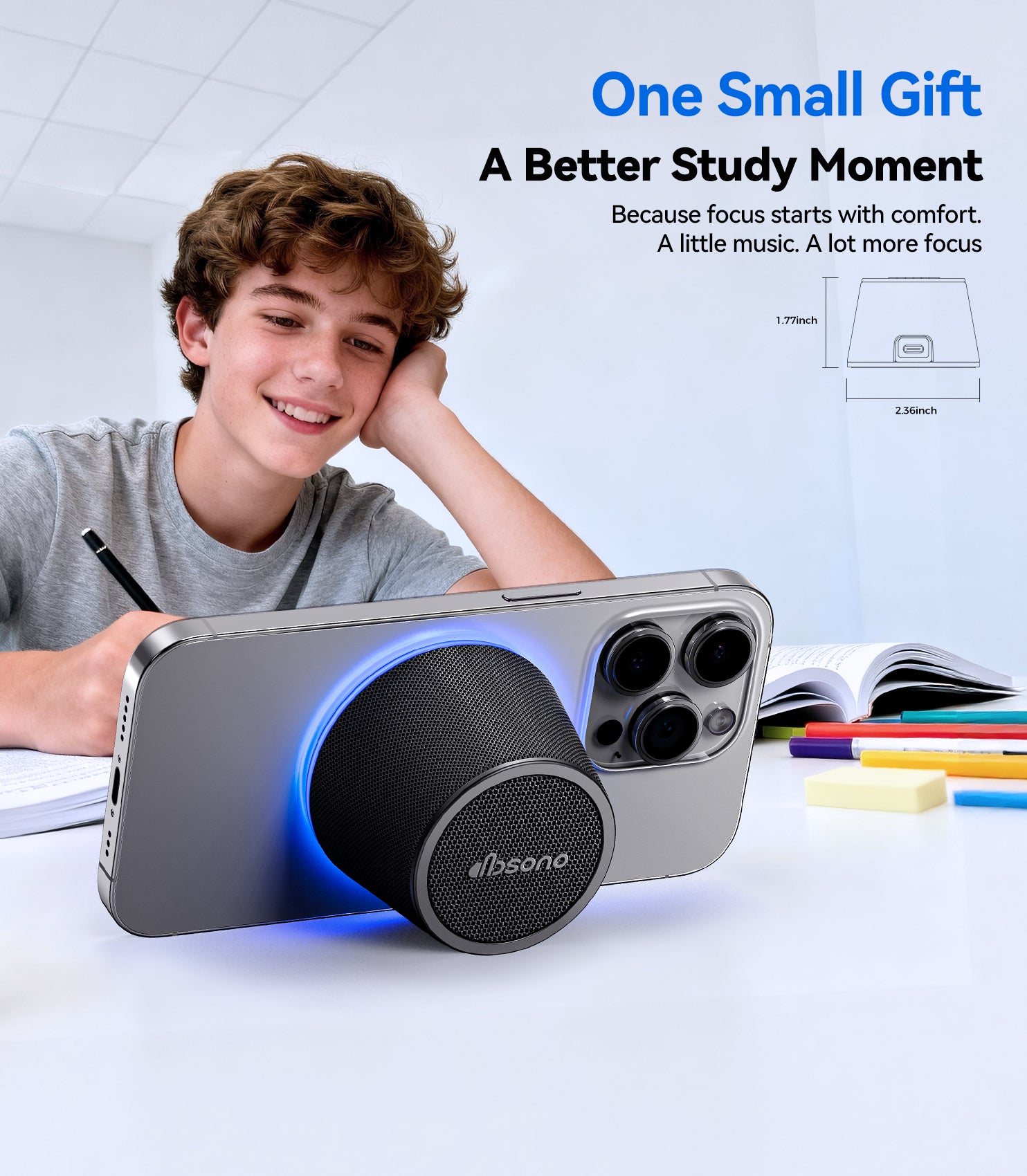 Small Bluetooth Speaker Gifts for Teens: Graduation for Him Her, 3 in 1 Portable Magnetic Speaker with 9-Mode Lights, Waterproof Phone Stand for Desk, Birthday Gadget for Boys Girls