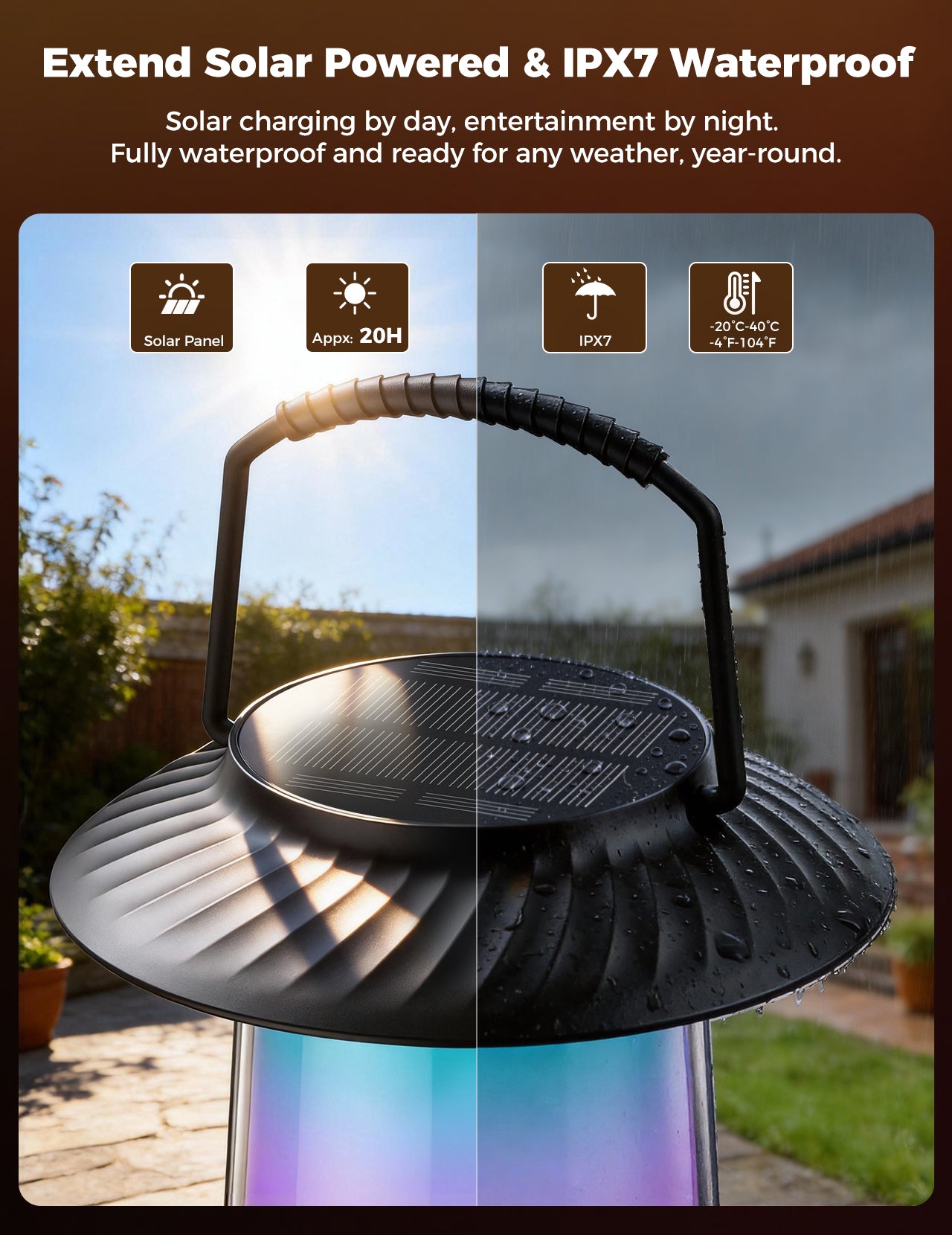 Outdoor Speakers House Warming Gifts New Home: 30W Dual Bluetooth Speakers with 360° LED Lights&Solar Charging|Multi-Sync up to 100 Speakers|IPX7 Waterproof|20H Playtime|Lanterns for Patio/Pool/Party