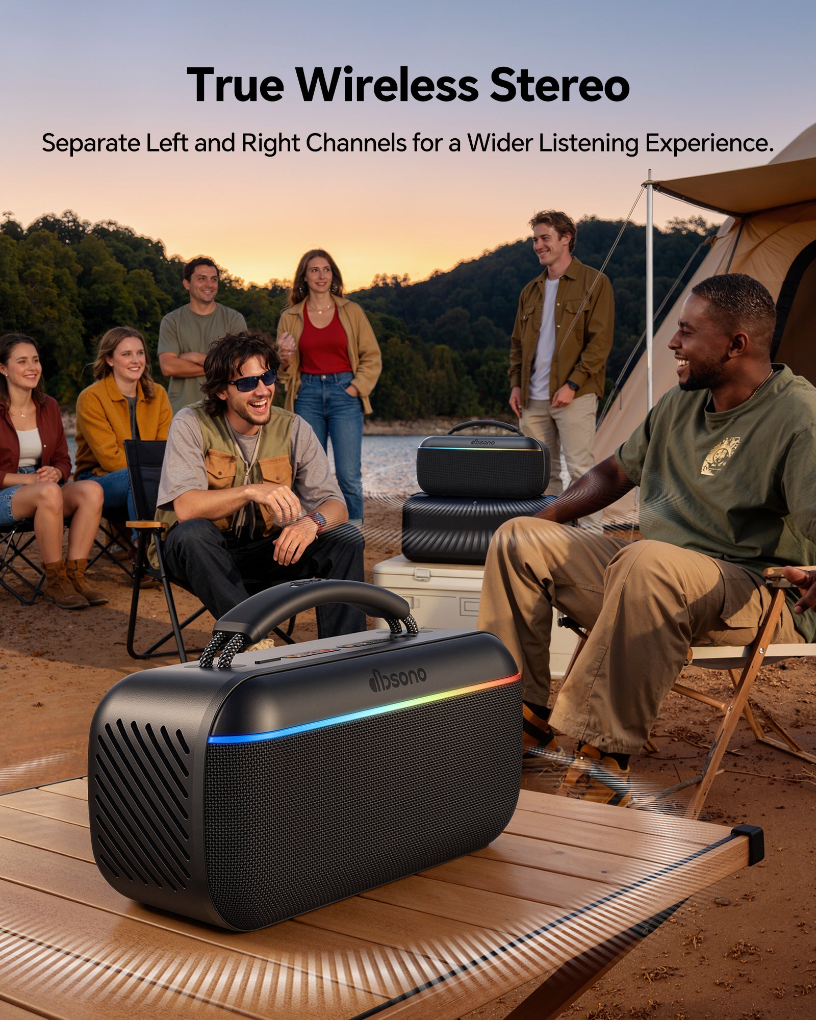 dbsono Portable Bluetooth Speaker Wireless: 100W(Peak) SoundPulse 2.0 with BassBoost, Waterproof Loud Party Speakers, Unlimited Pairing, TWS for Outdoor/Indoor, Beach Vacation Essential, Black