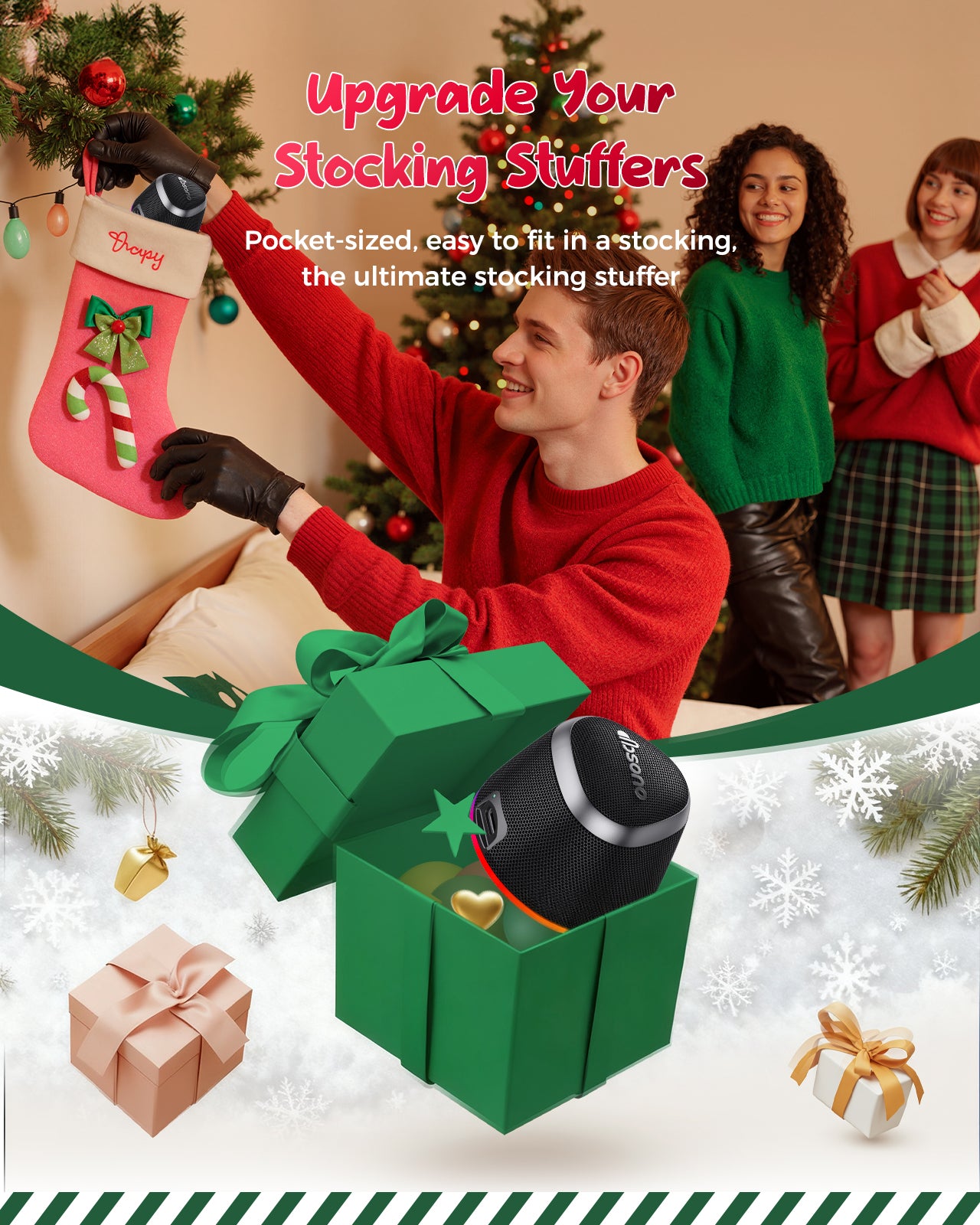 DBsono Stocking Stuffers for Men Women Teens: White Elephant Gifts for Adults HD Sound Bluetooth Speaker with Phone Stand, Cool Gadgets, Christmas Birthday Anniversay Gifts Ideas Girl Trendy Stuff-Black