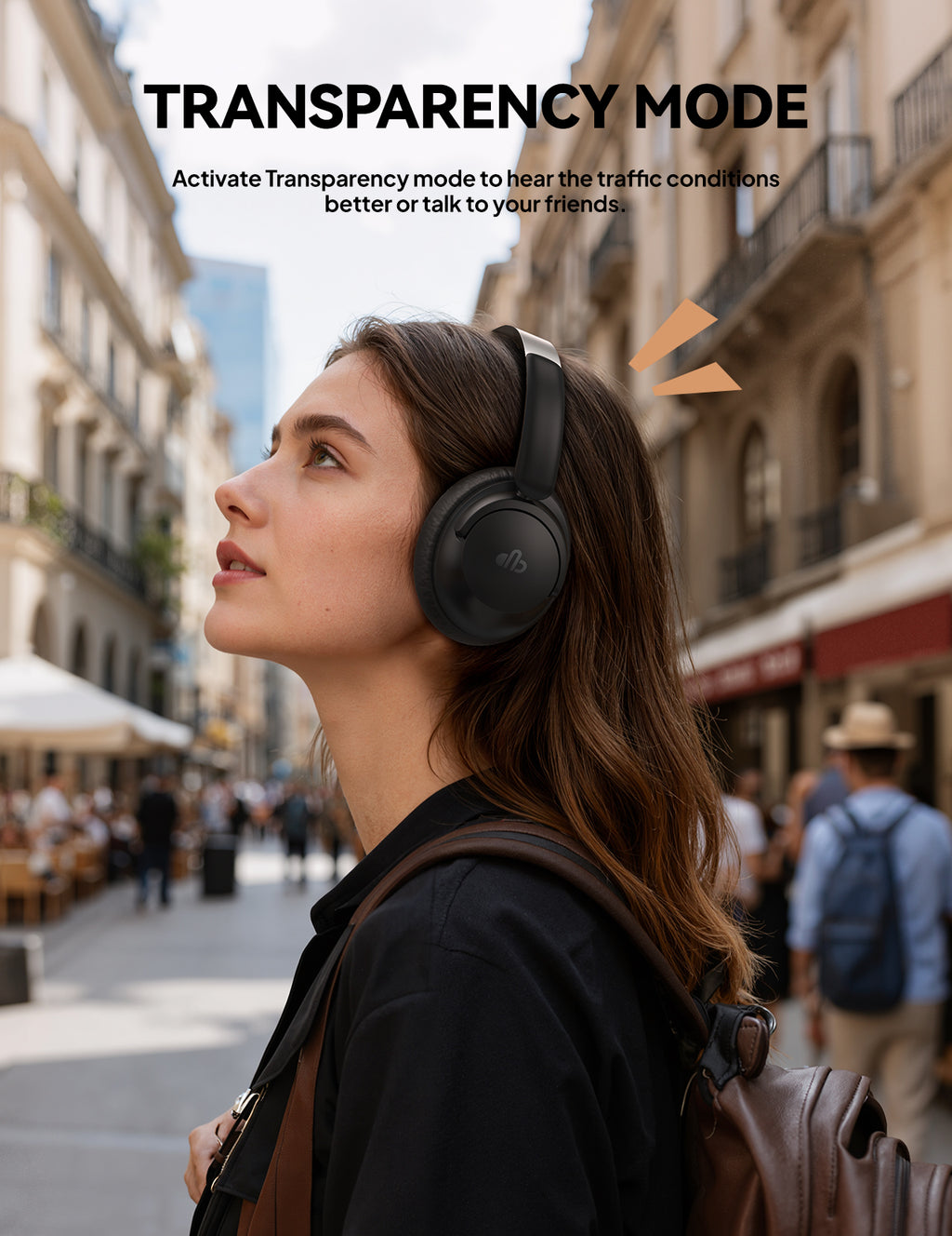 DBsono Hybrid Active Noise Cancelling Headphones, Over-Ear Bluetooth Headphone, 60H Playtime, Deep Bass, Transparency Mode, Comfort Fit Ear Cups, White Elephant Gifts for Adults, Travel Office Home - Black