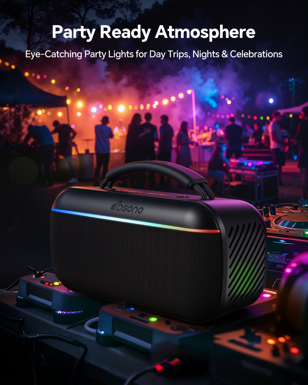 dbsono Portable Bluetooth Speaker Wireless: 100W(Peak) SoundPulse 2.0 with BassBoost, Waterproof Loud Party Speakers, Unlimited Pairing, TWS for Outdoor/Indoor, Beach Vacation Essential, Black