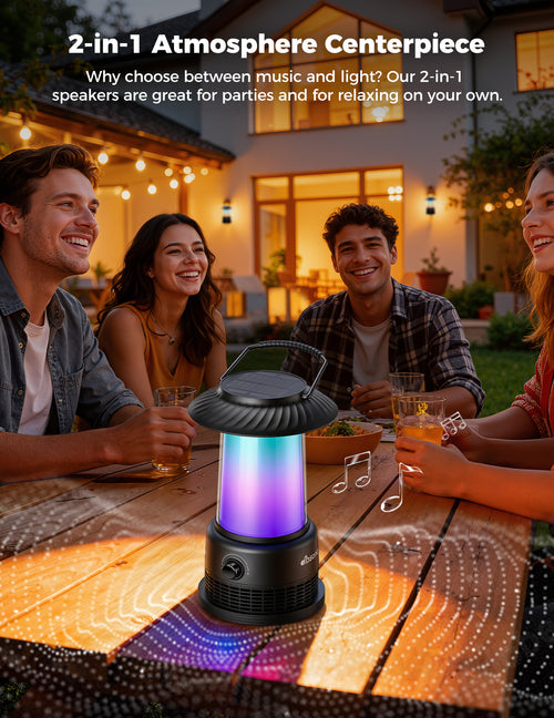Outdoor Speakers House Warming Gifts New Home: 30W Dual Bluetooth Speakers with 360° LED Lights&Solar Charging|Multi-Sync up to 100 Speakers|IPX7 Waterproof|20H Playtime|Lanterns for Patio/Pool/Party