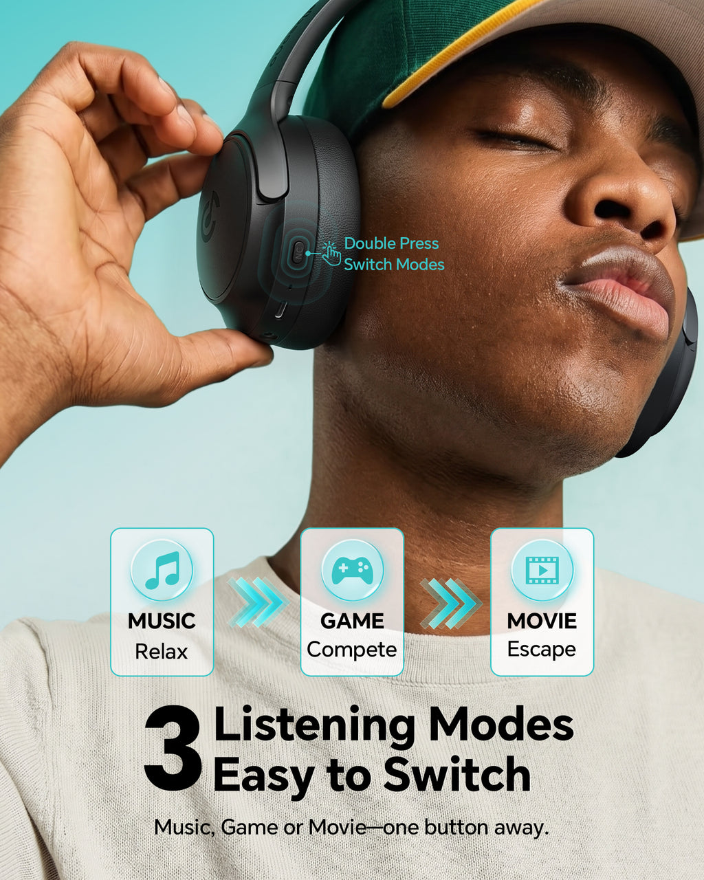 dbsono Hybrid Active Noise Cancelling Headphones:Over-Ear Headphone Black Lightweight Comfort,120H Playtime,Bluetooth,Multipoint Connection,Transparency Mode,Clear Calls,Work Travel Commute & Focus