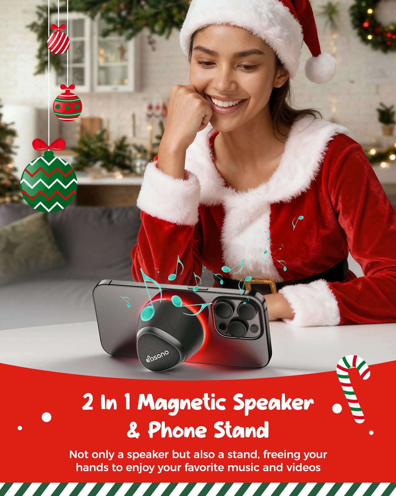 DBsono Stocking Stuffers for Men Women Teens: White Elephant Gifts for Adults HD Sound Bluetooth Speaker with Phone Stand, Cool Gadgets, Christmas Birthday Anniversay Gifts Ideas Girl Trendy Stuff-Black