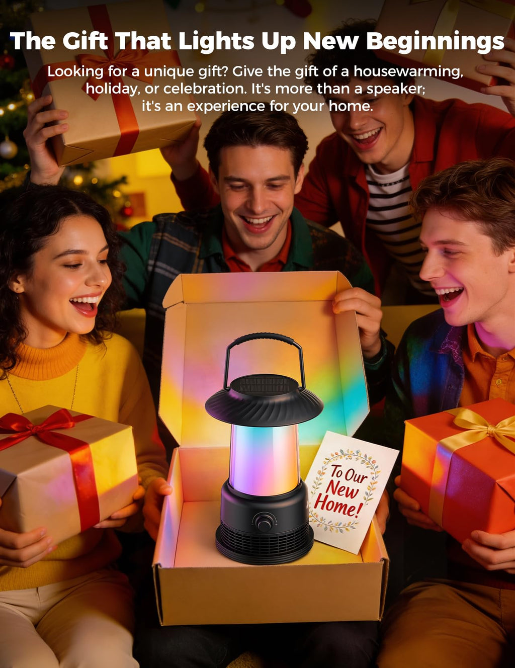 Outdoor Speakers Waterproof IPX7, 2-Pack Patio Lanterns with LED Lights, 30W Stereo Sound, Solar-Assisted Charging, 100-Speaker Wireless Multi-Sync, Bluetooth 5.4, Home Decor for Pool, Yard & Garden