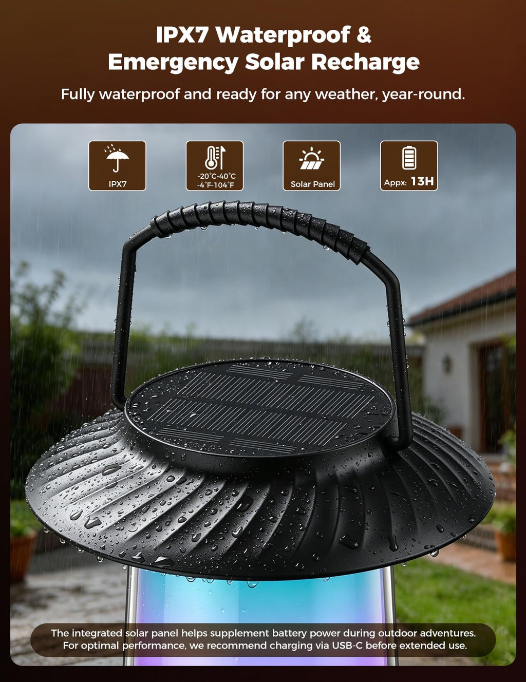 Outdoor Speakers Waterproof IPX7, 2-Pack Patio Lanterns with LED Lights, 30W Stereo Sound, Solar-Assisted Charging, 100-Speaker Wireless Multi-Sync, Bluetooth 5.4, Home Decor for Pool, Yard & Garden