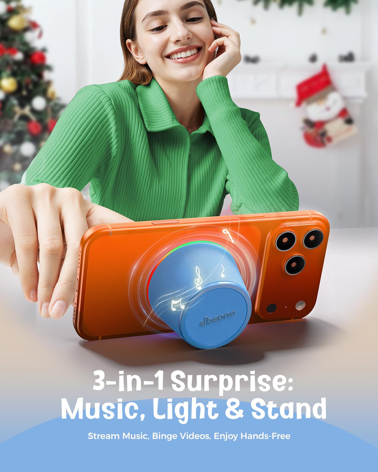 dbsono Small Portable Bluetooth Speaker - Teacher Appreciation & Graduation Gifts, 3-in-1 Magnetic Phone Stand Speaker with Color Changing Lights, Waterproof Cool Gadgets for Men Teen Boys