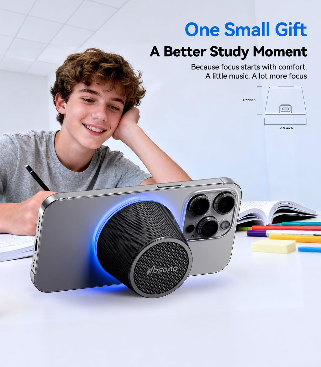 dbsono Small Portable Bluetooth Speaker - Teacher Appreciation & Graduation Gifts, 3-in-1 Magnetic Phone Stand Speaker with Color Changing Lights, Waterproof Cool Gadgets for Men Teen Boys