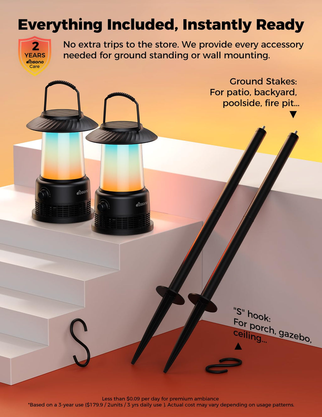 Outdoor Speakers Waterproof IPX7, 2-Pack Patio Lanterns with LED Lights, 30W Stereo Sound, Solar-Assisted Charging, 100-Speaker Wireless Multi-Sync, Bluetooth 5.4, Home Decor for Pool, Yard & Garden