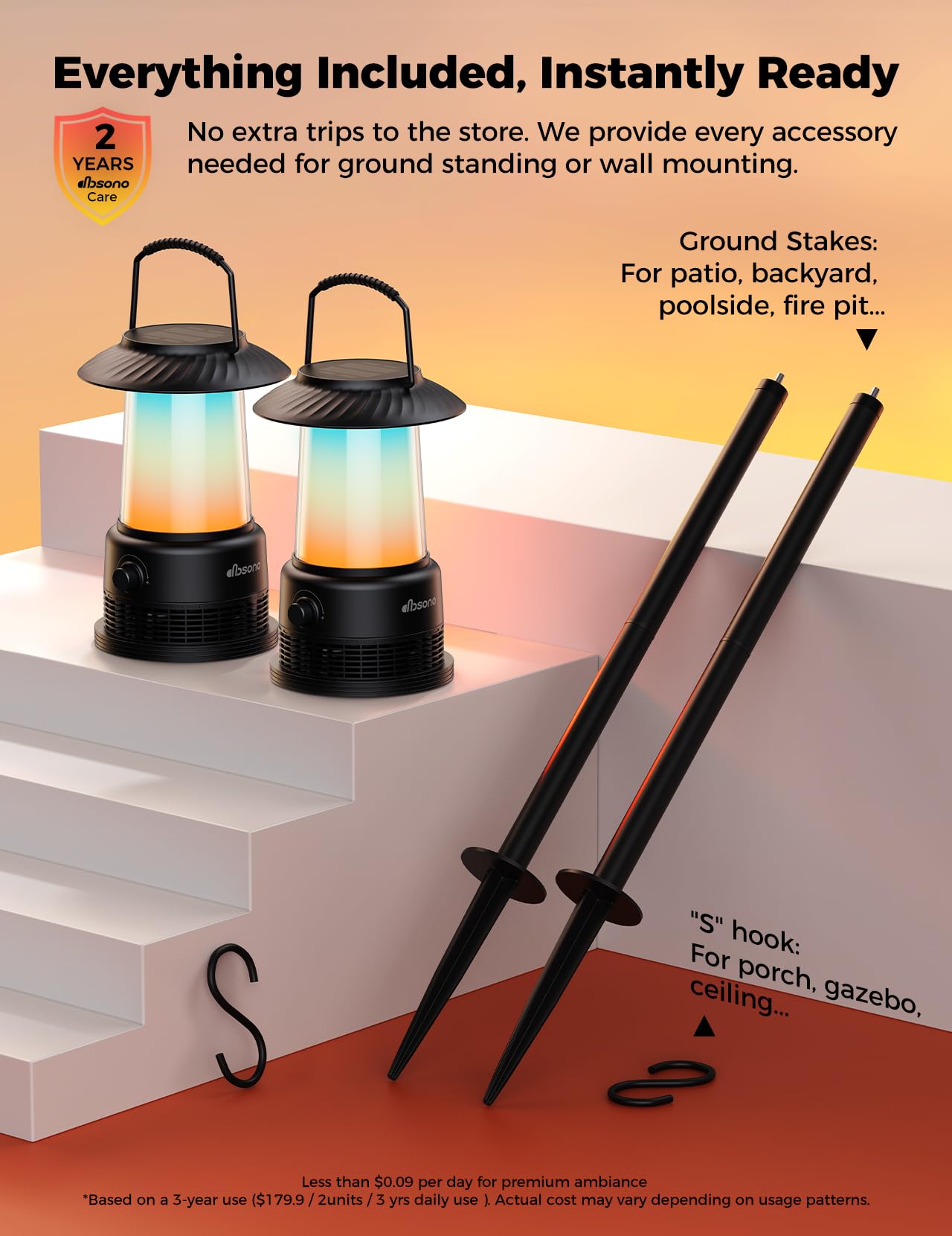 Outdoor Speakers Waterproof IPX7, 2-Pack Patio Lanterns with LED Lights, 30W Stereo Sound, Solar-Assisted Charging, 100-Speaker Wireless Multi-Sync, Bluetooth 5.4, Home Decor for Pool, Yard & Garden
