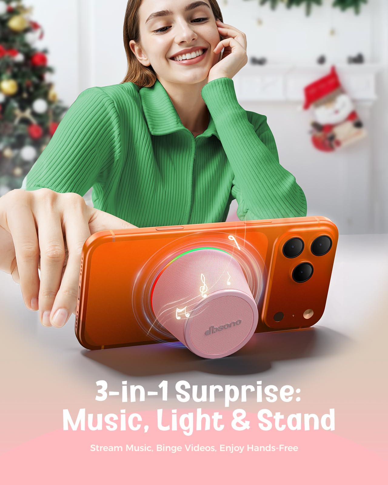 dbsono Small Portable Bluetooth Speaker - Teacher Appreciation & Graduation Gifts, 3-in-1 Magnetic Phone Stand Speaker with Color Changing Lights, Waterproof Cool Gadgets for Men Teen Boys
