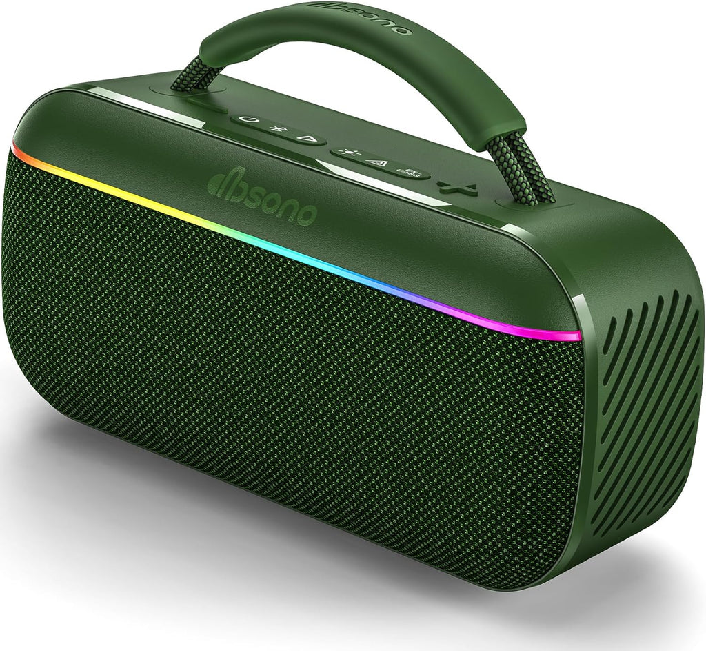dbsono Portable Bluetooth Speaker Wireless: 60W SoundPulse 2.0 with BassBoost, Loud Party Speakers, Unlimited Pairing, TWS for Outdoor & Indoor, Beach Vacation Essential, Green
