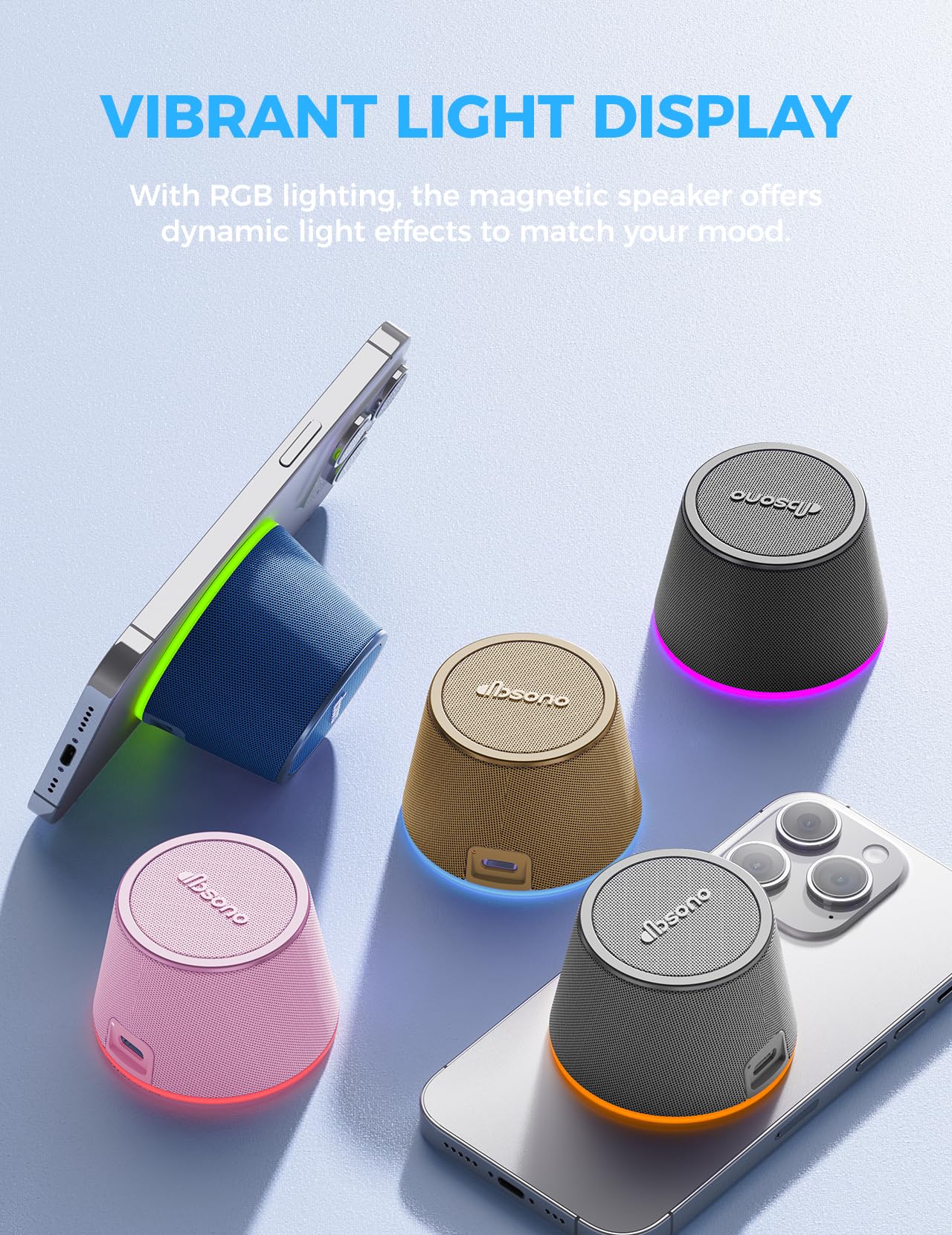 dbsono Small Portable Bluetooth Speaker - Teacher Appreciation & Graduation Gifts, 3-in-1 Magnetic Phone Stand Speaker with Color Changing Lights, Waterproof Cool Gadgets for Men Teen Boys