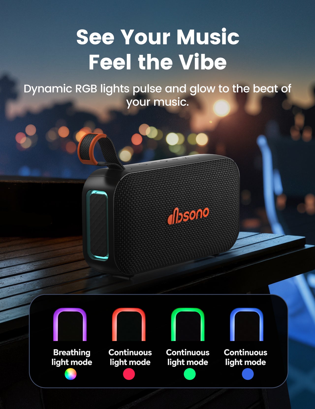 DBsono Portable Bluetooth Speaker Wireless Gifts: Stocking Stuffers for Adults Men Teens, Birthday Christmas White Elephant Gift, 30H Playtime, Powerful Bass, RGB Lightshow, Beach Vacation Essentials, Black