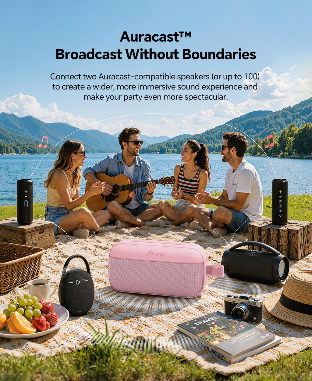 Portable Bluetooth Speaker, 60W Max SoundPulse 2.0 with BassBoost, Bluetooth 6.0 Wireless Speaker with TWS & Auracast, IPX5 Waterproof, Long Battery Life for Outdoor, Beach, Travel,Party & Home