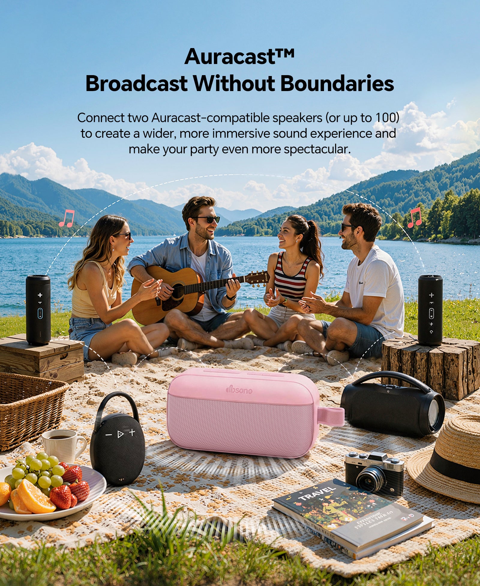 Portable Bluetooth Speaker, 60W Max SoundPulse 2.0 with BassBoost, Bluetooth 6.0 Wireless Speaker with TWS & Auracast, IPX5 Waterproof, Long Battery Life for Outdoor, Beach, Travel,Party & Home