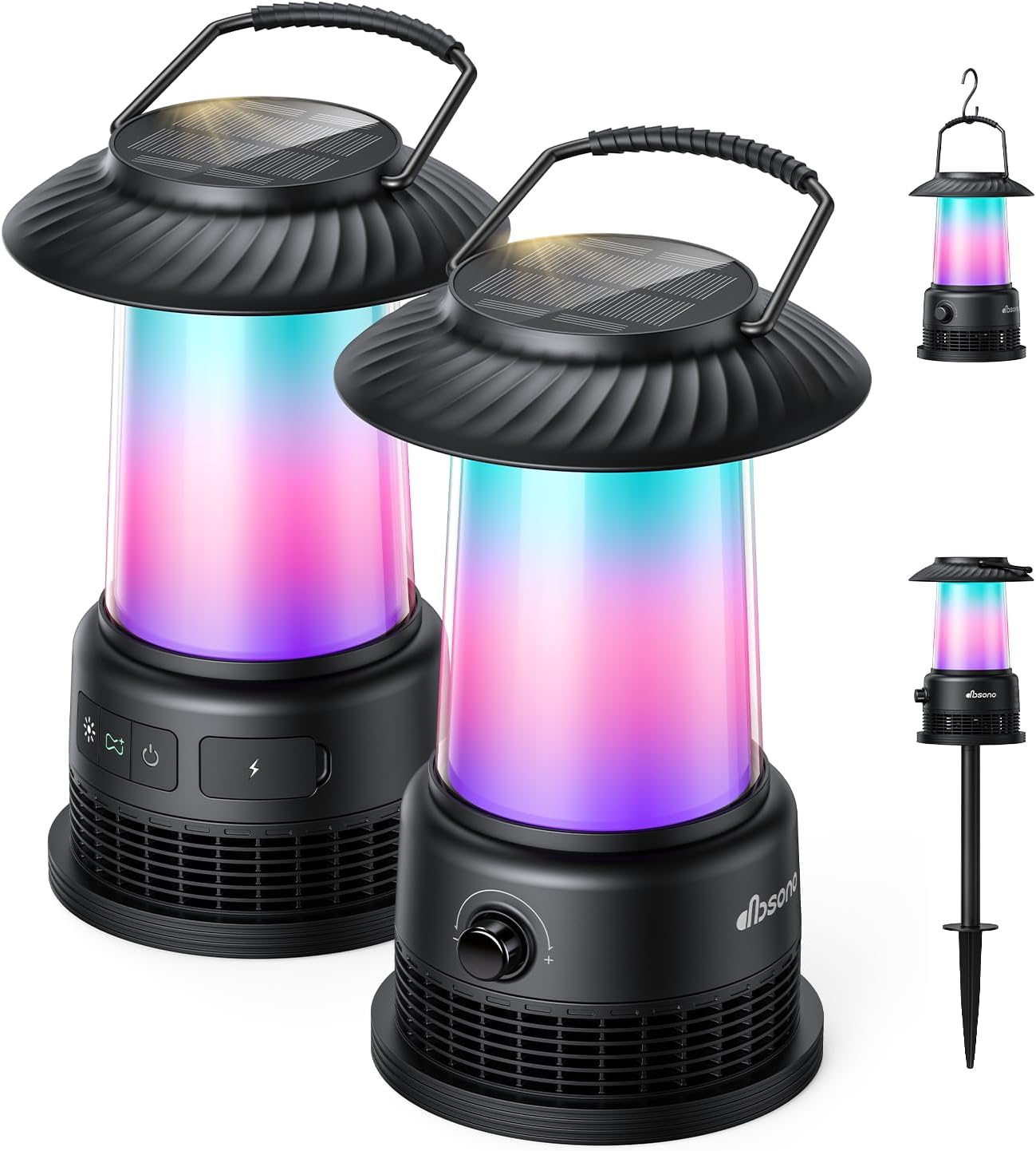 Outdoor Speakers House Warming Gifts New Home: 30W Dual Bluetooth Speakers with 360° LED Lights&Solar Charging|Multi-Sync up to 100 Speakers|IPX7 Waterproof|20H Playtime|Lanterns for Patio/Pool/Party