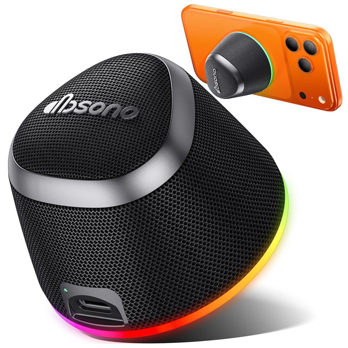 Portable Speaker Phone Stand Gifts:Birthday Graduation Mini Gifts for Him Her, 2 in 1 Magnetic Bluetooth Speakers, Loud Sound IPX5 Waterproof, 9 Light Modes, TWS, Home/Office/Travel Essentials-Black