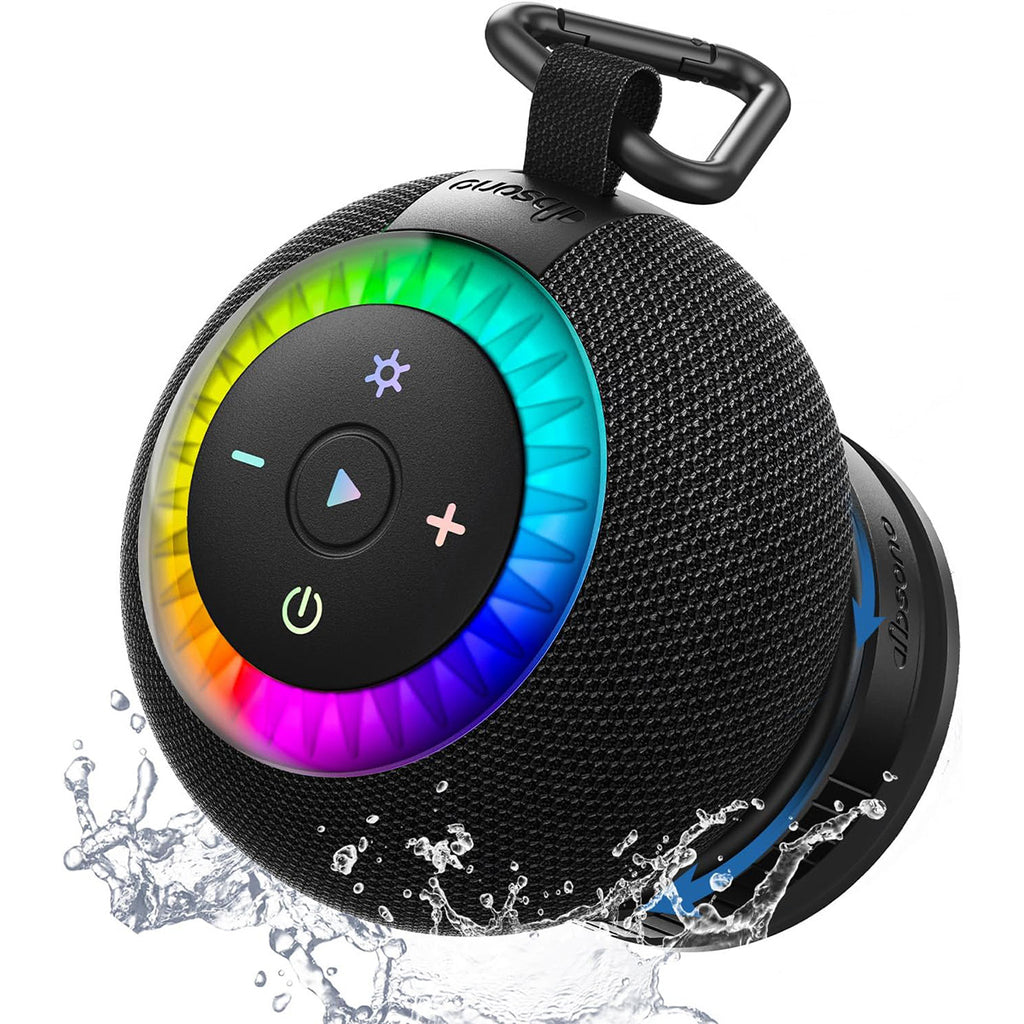 Shower Speaker Bluetooth Waterproof Portable: 360° Surround Sound, IPX7 Suction Cup Removable with Vacuum Exhaust Knob, RGB Lights, Beach/Pool/Camping/Kayak Essentials, Gifts for Mom Teens-Black