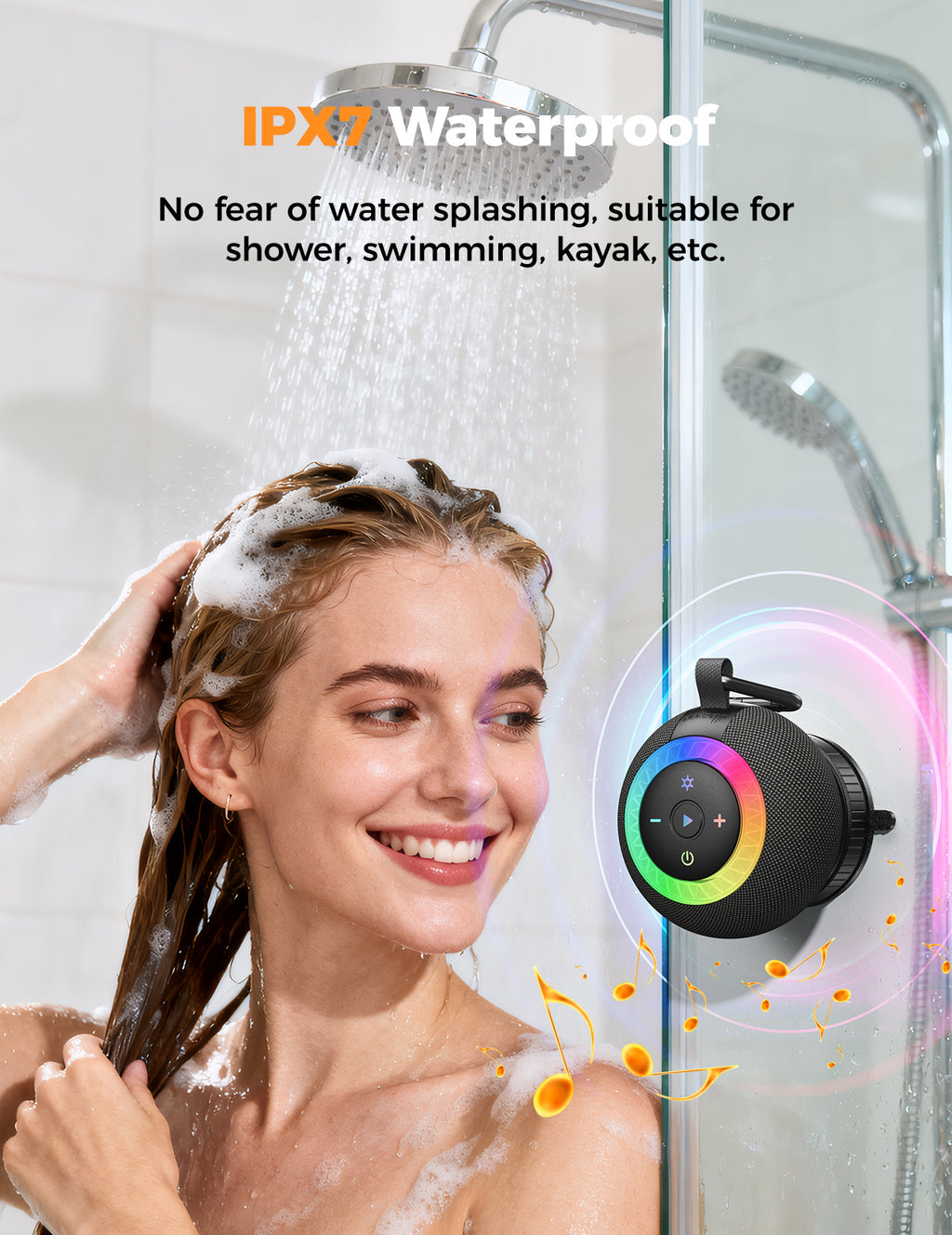 DBsono Stocking Stuffers for Men Teens Boys : Birthday Christmas White Elephant Gifts for Adults Women Girl Trendy Stuff, Shower Speaker Bluetooth Waterproof IPX7 Loud with Suction Cup, Cool Gadgets-Black