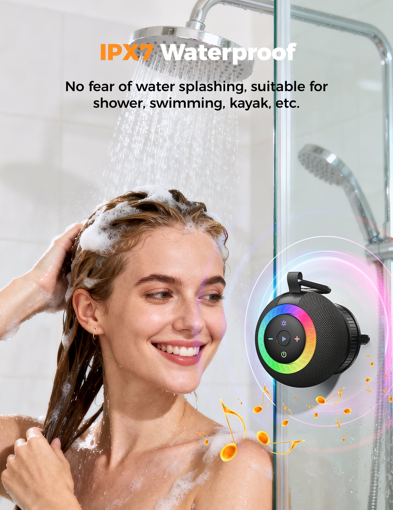 DBsono Stocking Stuffers for Men Teens Boys : Birthday Christmas White Elephant Gifts for Adults Women Girl Trendy Stuff, Shower Speaker Bluetooth Waterproof IPX7 Loud with Suction Cup, Cool Gadgets-Black