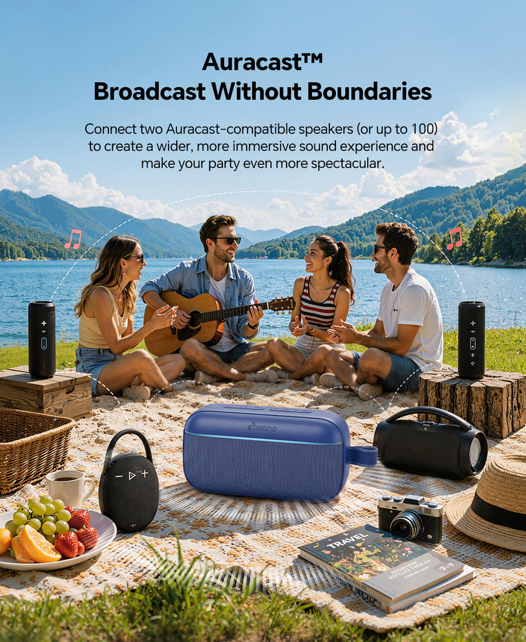 Portable Bluetooth Speaker, 60W Max SoundPulse 2.0 with BassBoost, Bluetooth 6.0 Wireless Speaker with TWS & Auracast, IPX5 Waterproof, Long Battery Life for Outdoor, Beach, Travel,Party & Home