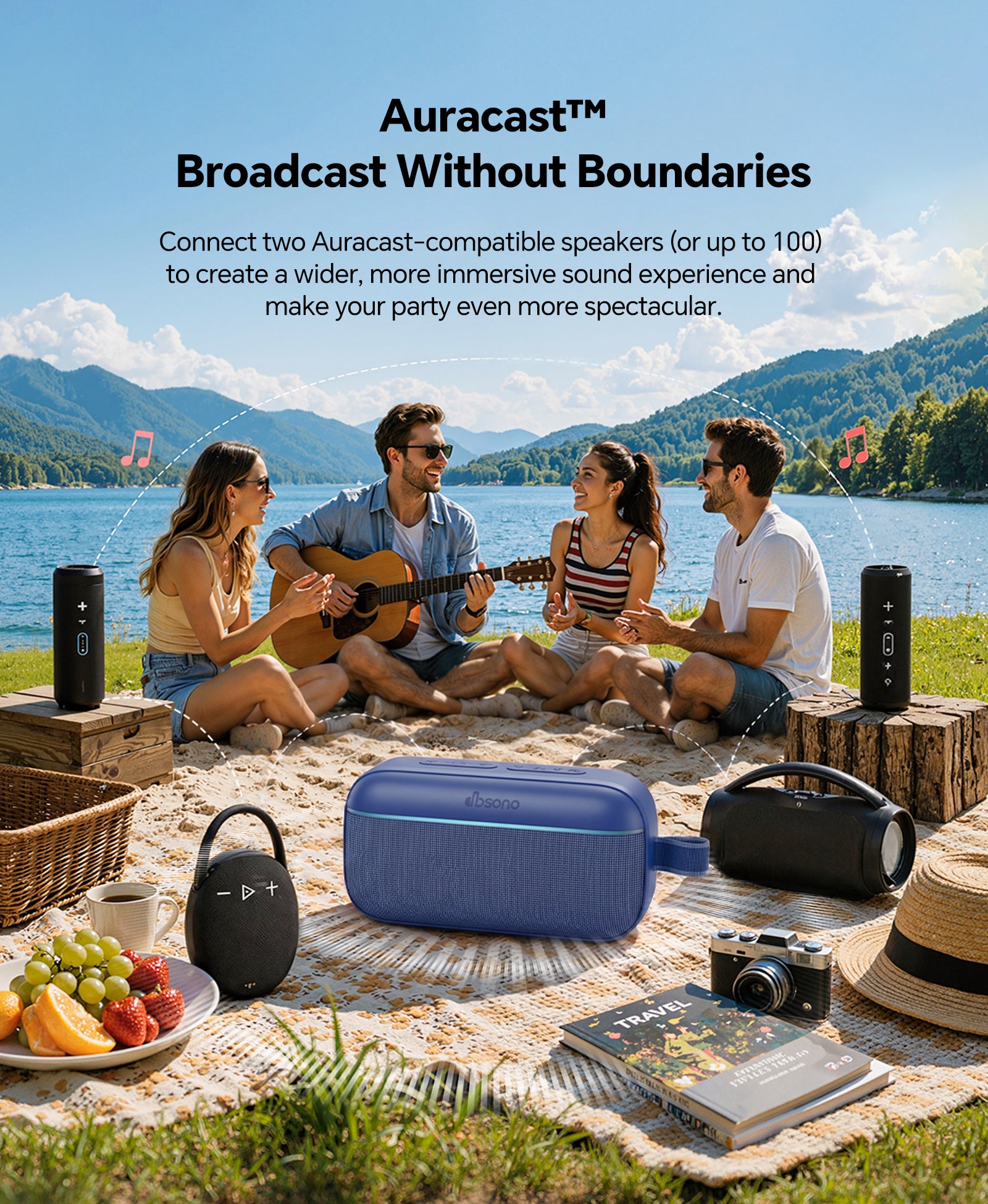 Portable Bluetooth Speaker, 60W Max SoundPulse 2.0 with BassBoost, Bluetooth 6.0 Wireless Speaker with TWS & Auracast, IPX5 Waterproof, Long Battery Life for Outdoor, Beach, Travel,Party & Home
