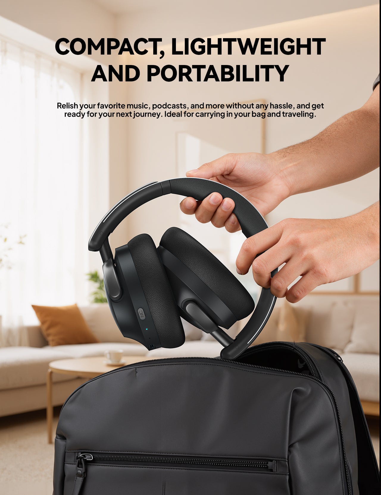 DBsono Hybrid Active Noise Cancelling Headphones, Over-Ear Bluetooth Headphone, 60H Playtime, Deep Bass, Transparency Mode, Comfort Fit Ear Cups, White Elephant Gifts for Adults, Travel Office Home - Black