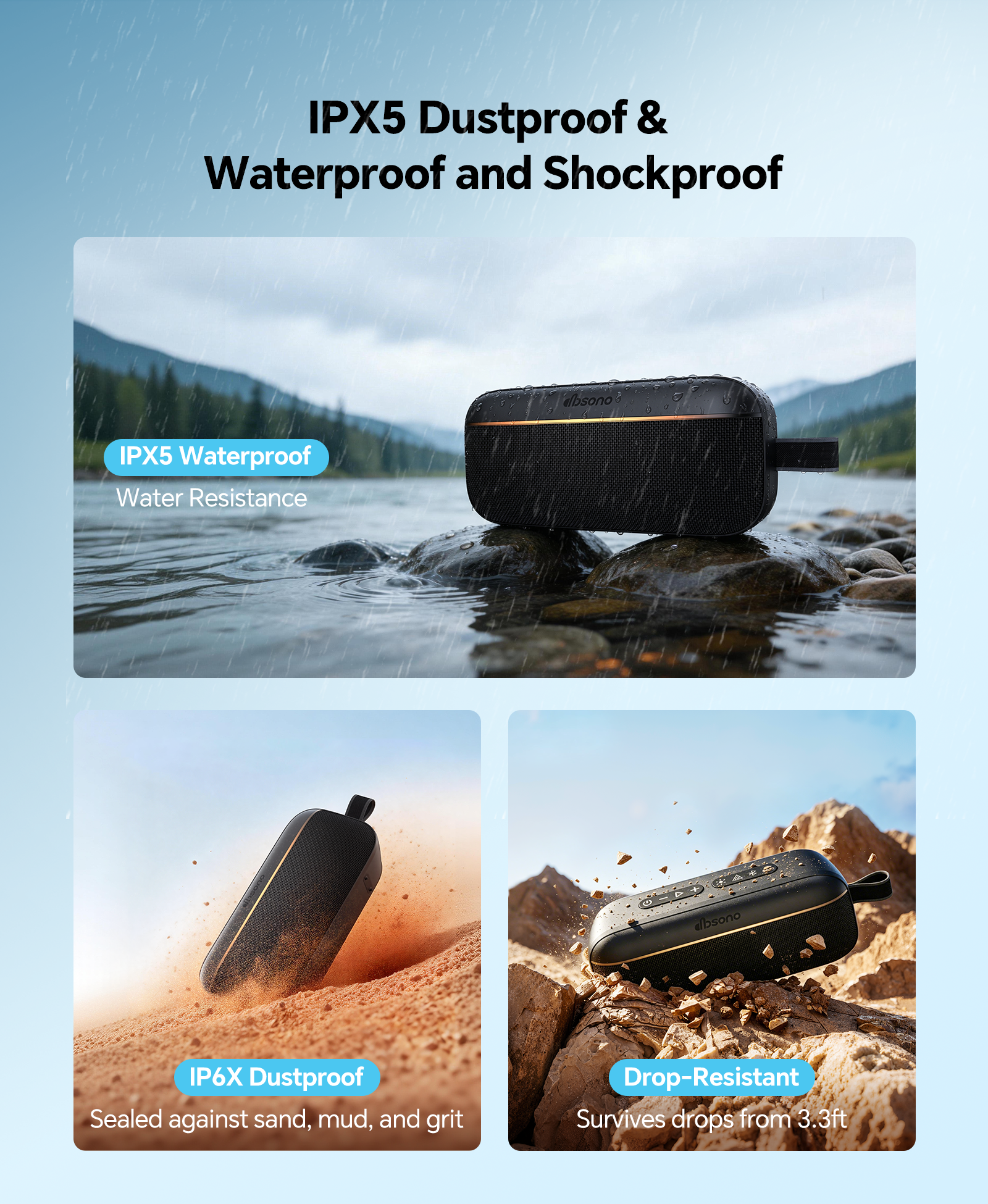 Portable Bluetooth Speaker, 60W Max SoundPulse 2.0 with BassBoost, Bluetooth 6.0 Wireless Speaker with TWS & Auracast, IPX5 Waterproof, Long Battery Life for Outdoor, Beach, Travel,Party & Home