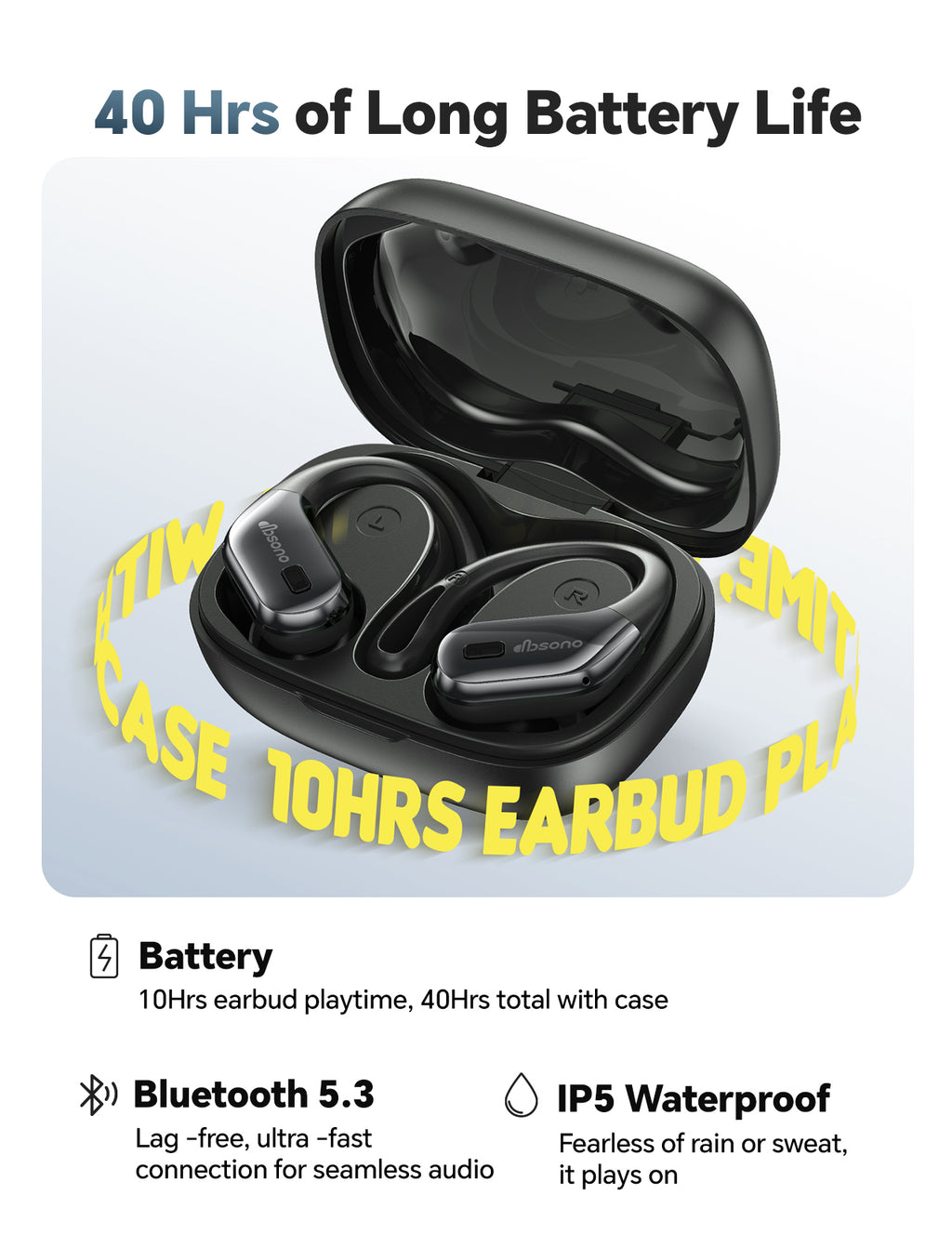 DBsono Bluetooth Headphones Wireless Earbuds for Gifts: Stocking Stuffers White Elephant Gifts for Men Women, Waterproof 40H Playtime Ear Buds with Earhooks, Gifts for Teens Adults Boy Girls Trendy Stuff