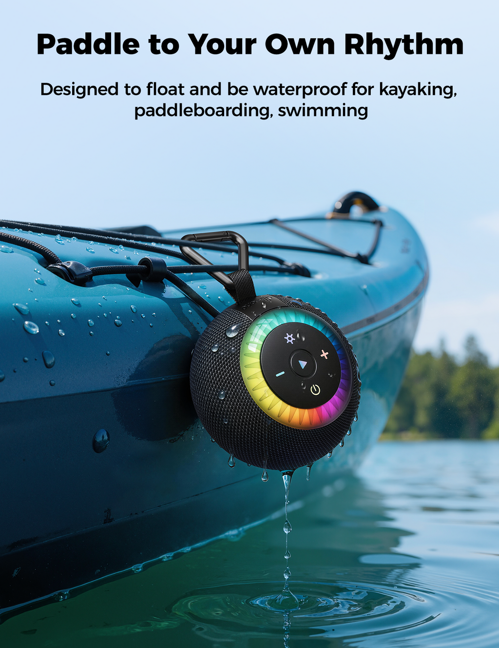 Shower Speaker Bluetooth Waterproof Portable: 360° Surround Sound, IPX7 Suction Cup Removable with Vacuum Exhaust Knob, RGB Lights, Beach/Pool/Camping/Kayak Essentials, Gifts for Mom Teens-Black