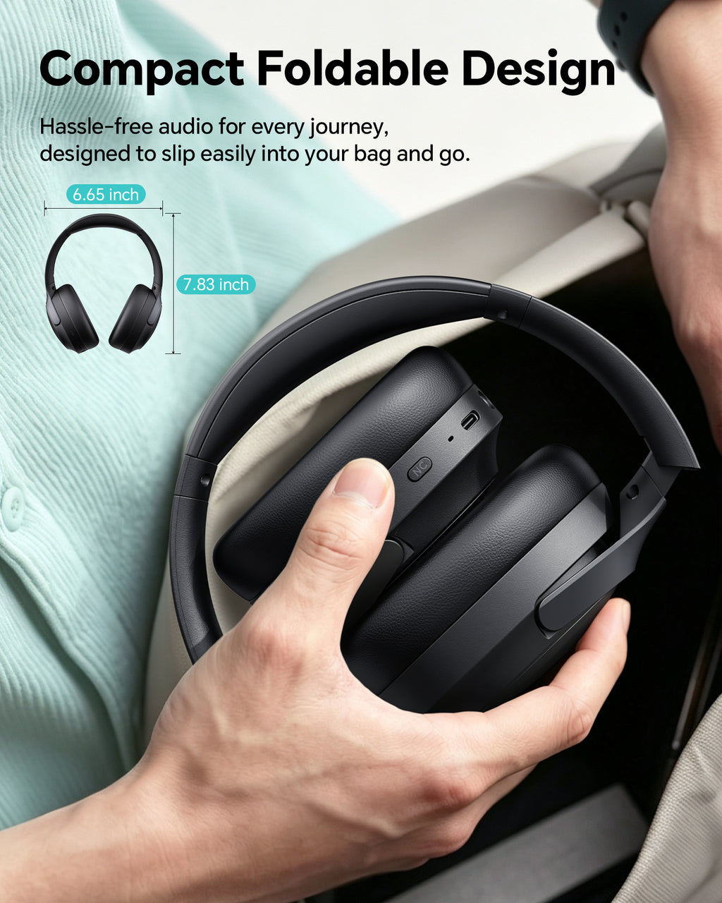 dbsono Hybrid Active Noise Cancelling Headphones:Over-Ear Headphone Black Lightweight Comfort,120H Playtime,Bluetooth,Multipoint Connection,Transparency Mode,Clear Calls,Work Travel Commute & Focus