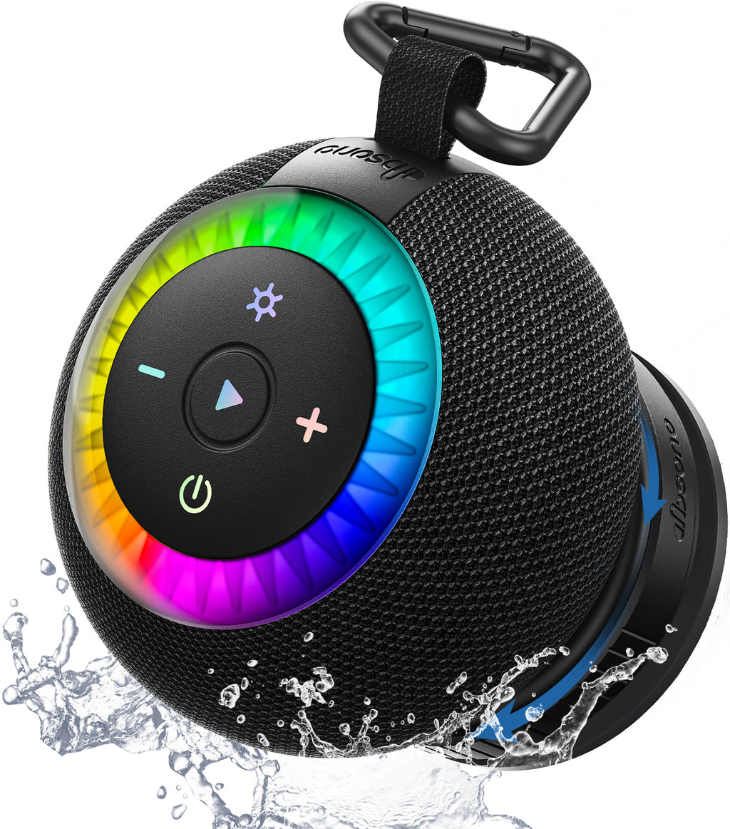 Shower Speaker Bluetooth Waterproof Portable: 360° Surround Sound, IPX7 Suction Cup Removable with Vacuum Exhaust Knob, RGB Lights, Beach/Pool/Camping/Kayak Essentials, Gifts for Mom Teens-Black