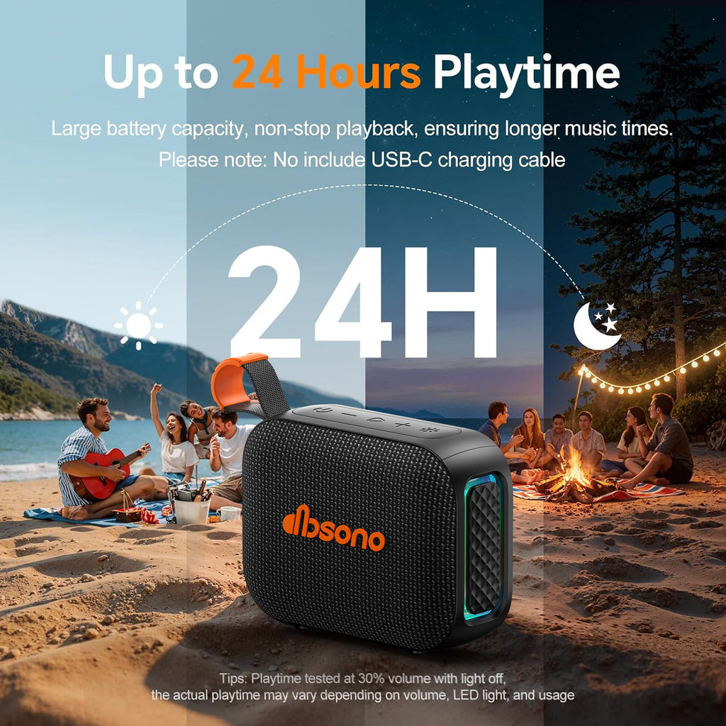 Portable Bluetooth Speaker Waterproof Gift: IPX5 HD Sound Up to 24H Playtime, TWS Pairing, Wireless Speakers with Lights, Travel Beach Essentials Birthday Gifts for Men Women Boys Girls-Black