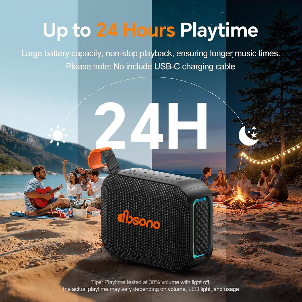 Portable Bluetooth Speaker Waterproof Gift: IPX5 HD Sound Up to 24H Playtime, TWS Pairing, Wireless Speakers with Lights, Travel Beach Essentials Birthday Gifts for Men Women Boys Girls-Black