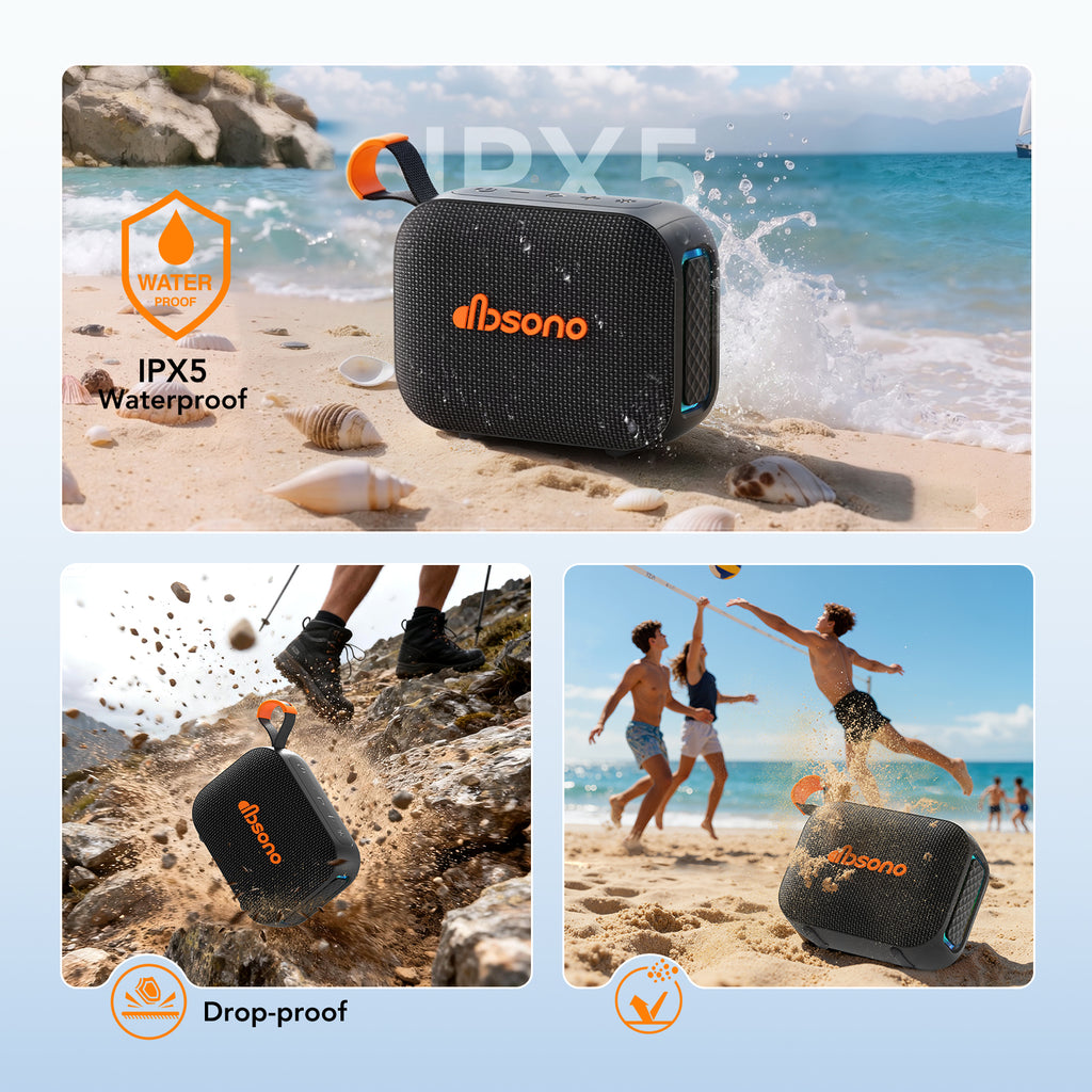 Portable Bluetooth Speaker Waterproof Gift: IPX5 HD Sound Up to 24H Playtime, TWS Pairing, Wireless Speakers with Lights, Travel Beach Essentials Birthday Gifts for Men Women Boys Girls-Black